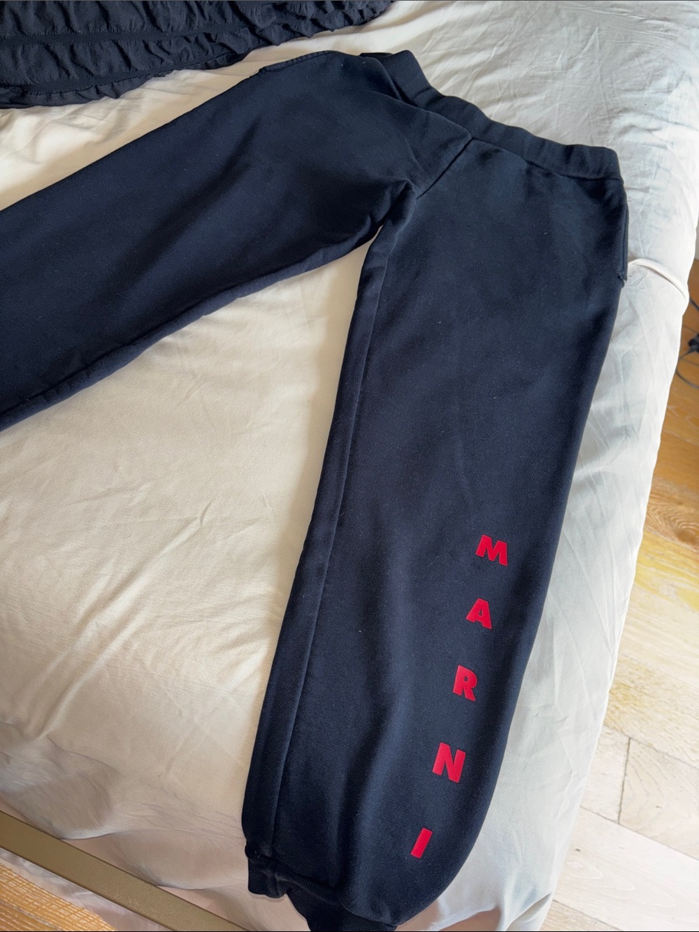 Kids Marni Black Joggers with Red Vertical Logo Letters